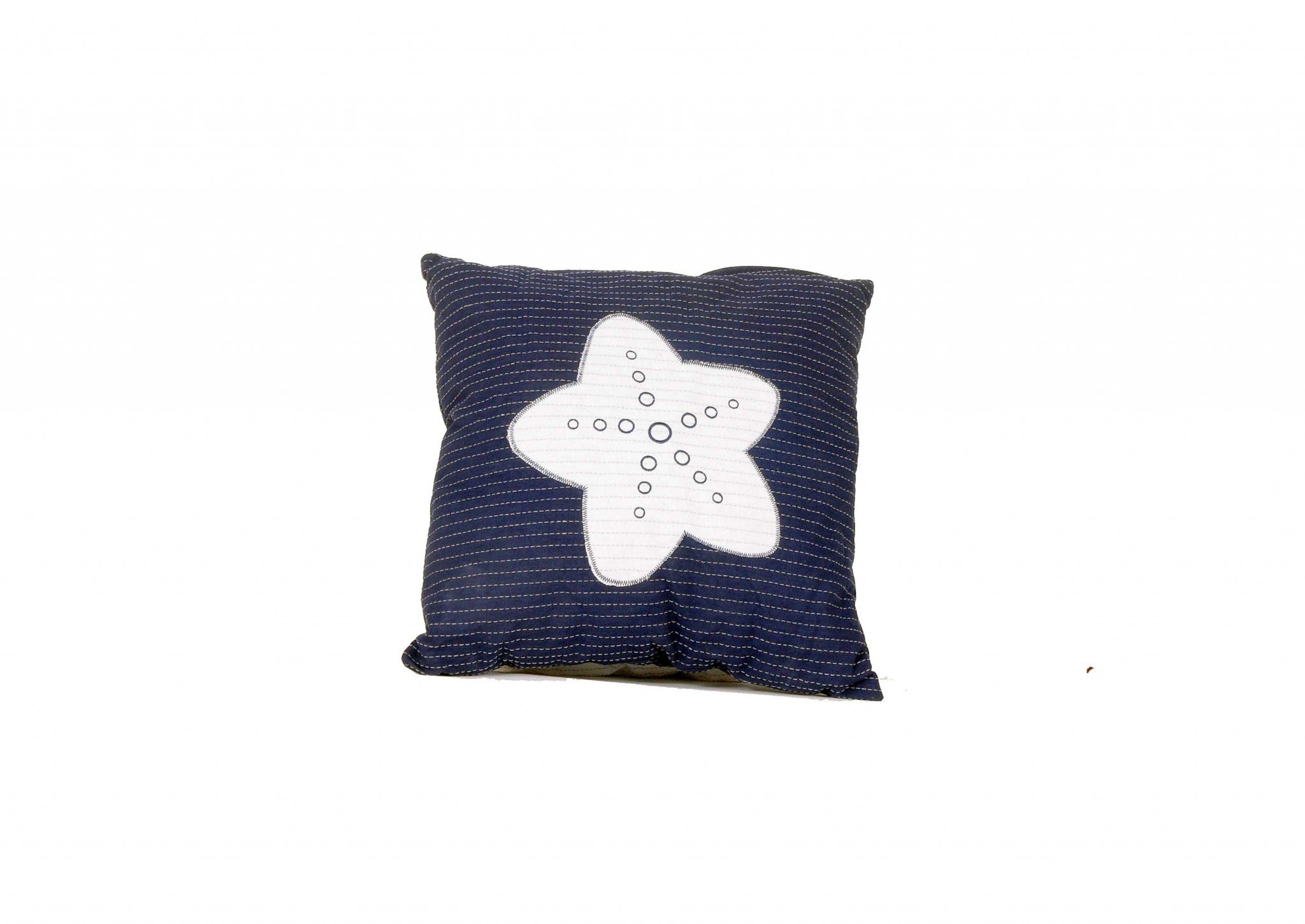 Nautical blue square accent pillow featuring a white star design, perfect for home decor.