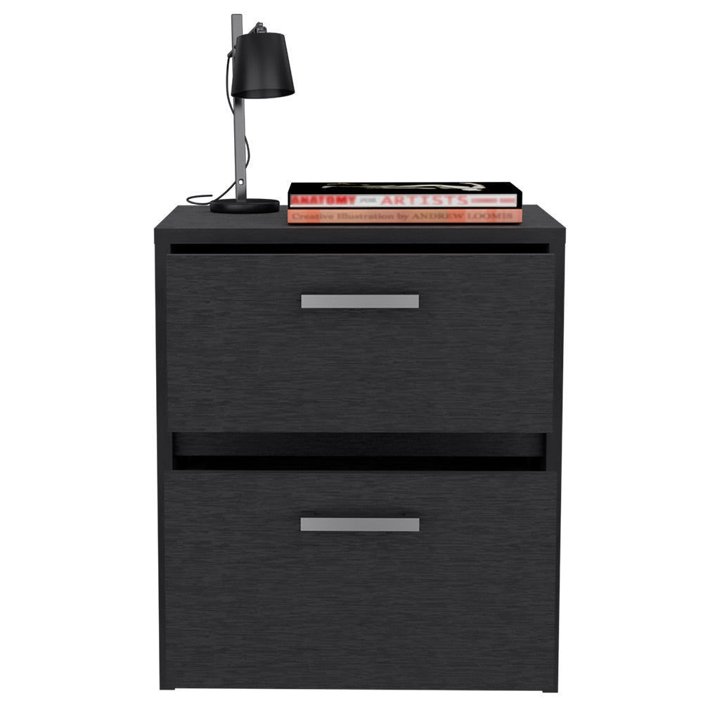 Chequered nightstand with two drawers in black wengue finish, perfect for bedroom or living room use.