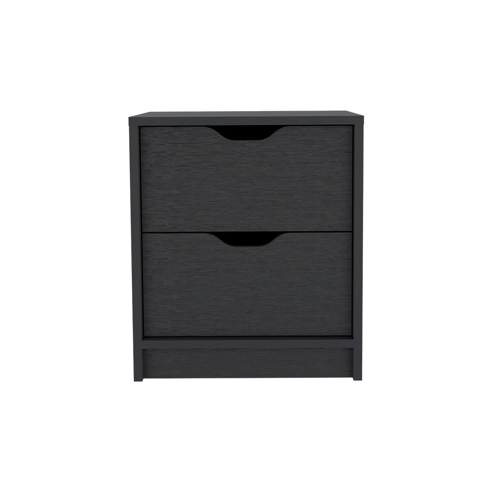 Gandu nightstand with two drawers in black wengue finish, showcasing its elegant design and spacious storage.