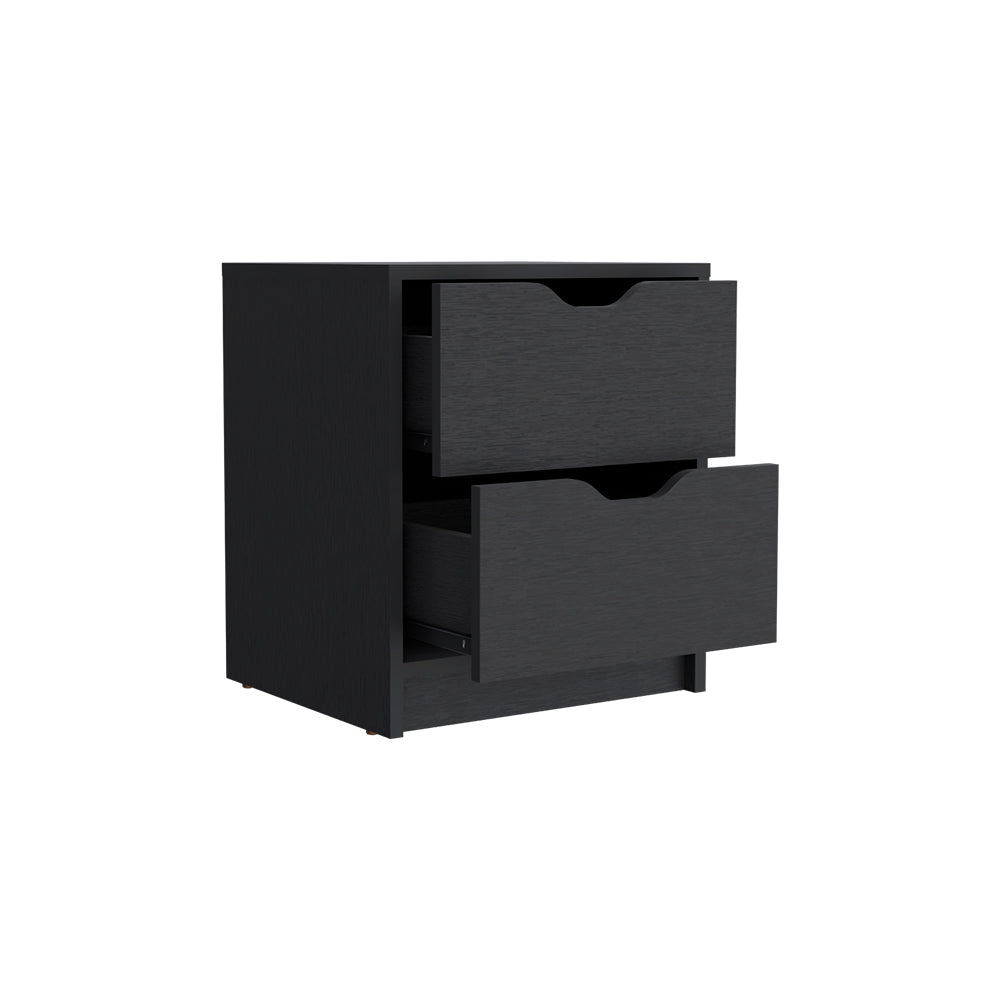 Gandu nightstand with two drawers in black wengue finish, showcasing its elegant design and spacious storage.