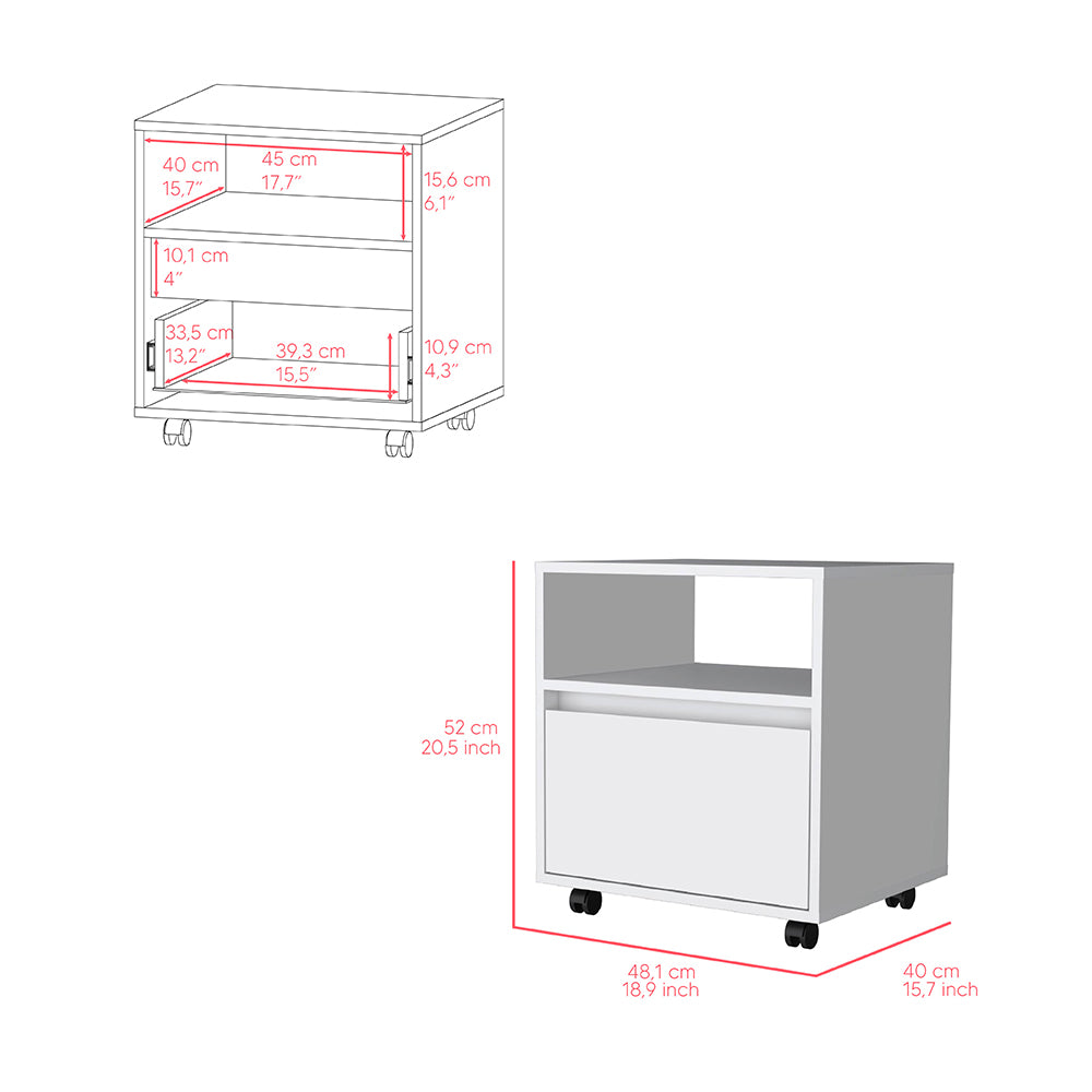 Munyochi nightstand with one drawer and white finish, showcasing its elegant design and compact size, perfect for bedroom or living room use.