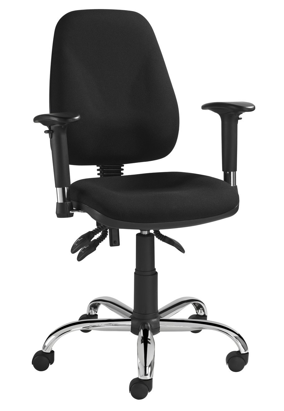 Office Chair 100 Comfort featuring ergonomic design, adjustable height, and chrome metal base.