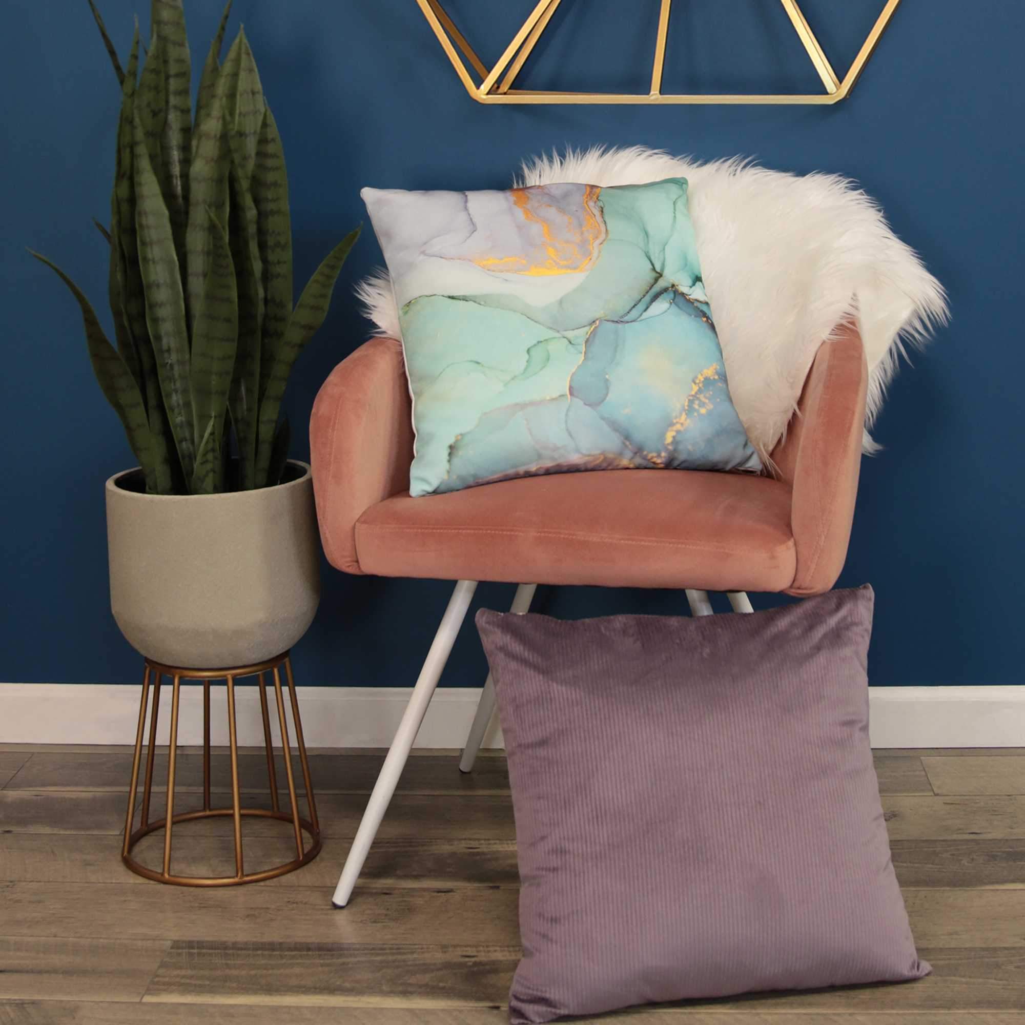 Pastel Watercolor Marble Cotton Square Throw Pillow featuring blue, green, and gold accents, perfect for home decor.