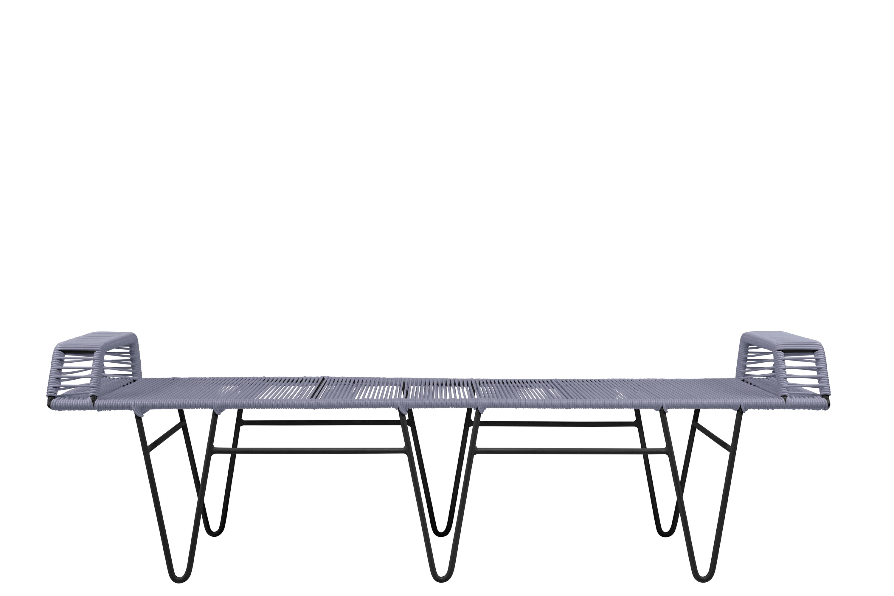 Pelopin Bench featuring a sleek hairpin base, designed for indoor and outdoor use, showcasing modern aesthetics.