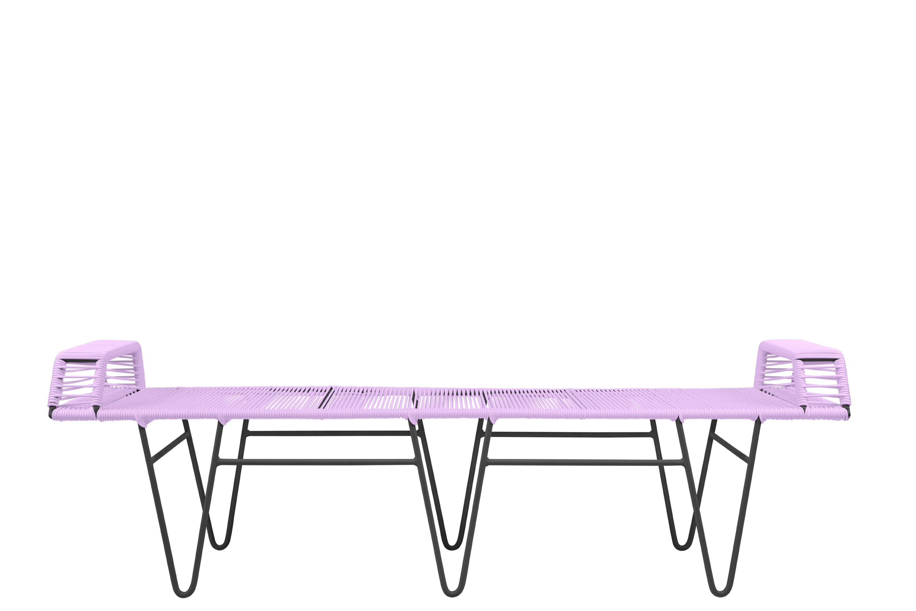 Pelopin Bench featuring a sleek hairpin base, designed for indoor and outdoor use, showcasing modern aesthetics.