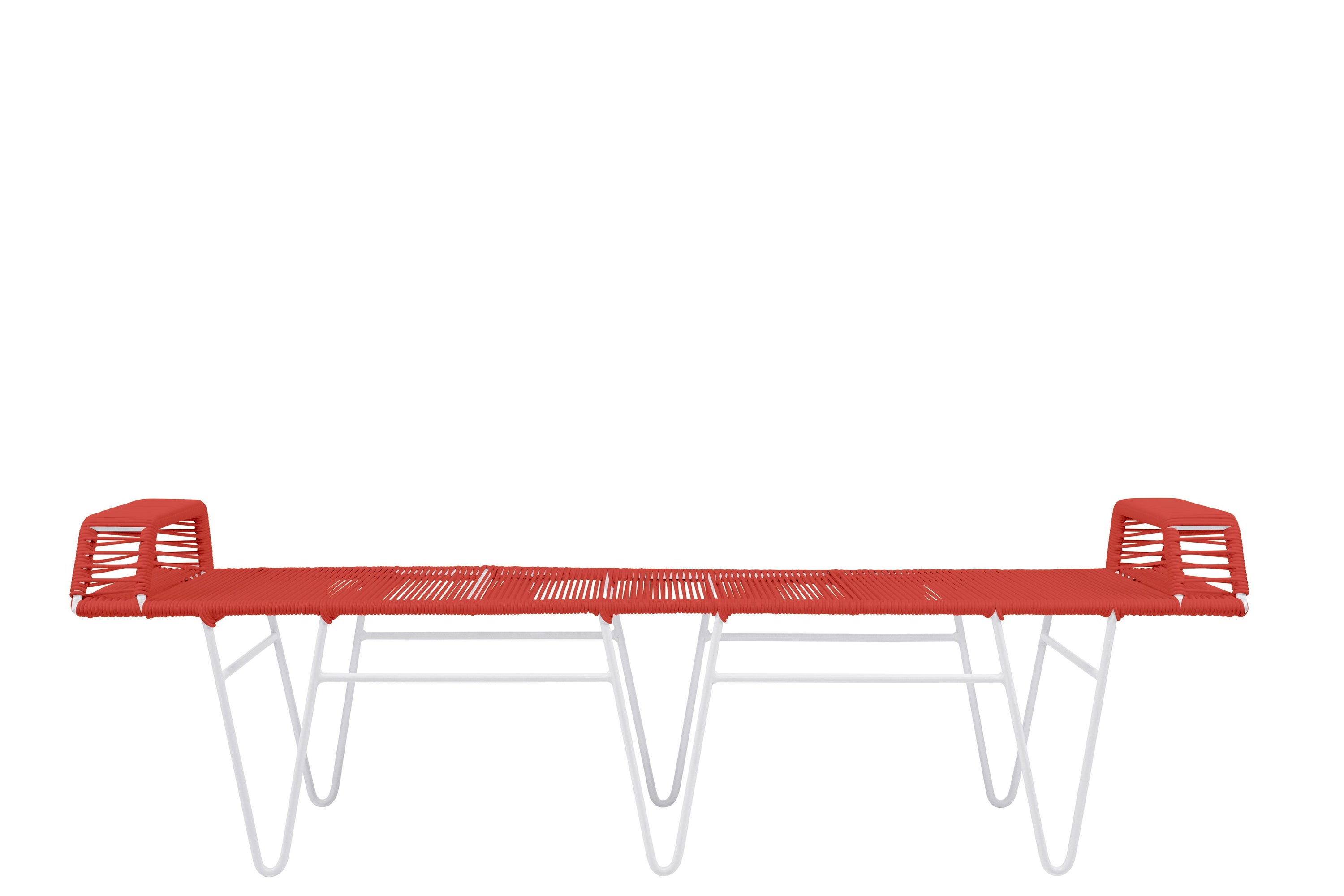 Pelopin Bench featuring a sleek hairpin base, designed for indoor and outdoor use, showcasing modern aesthetics.