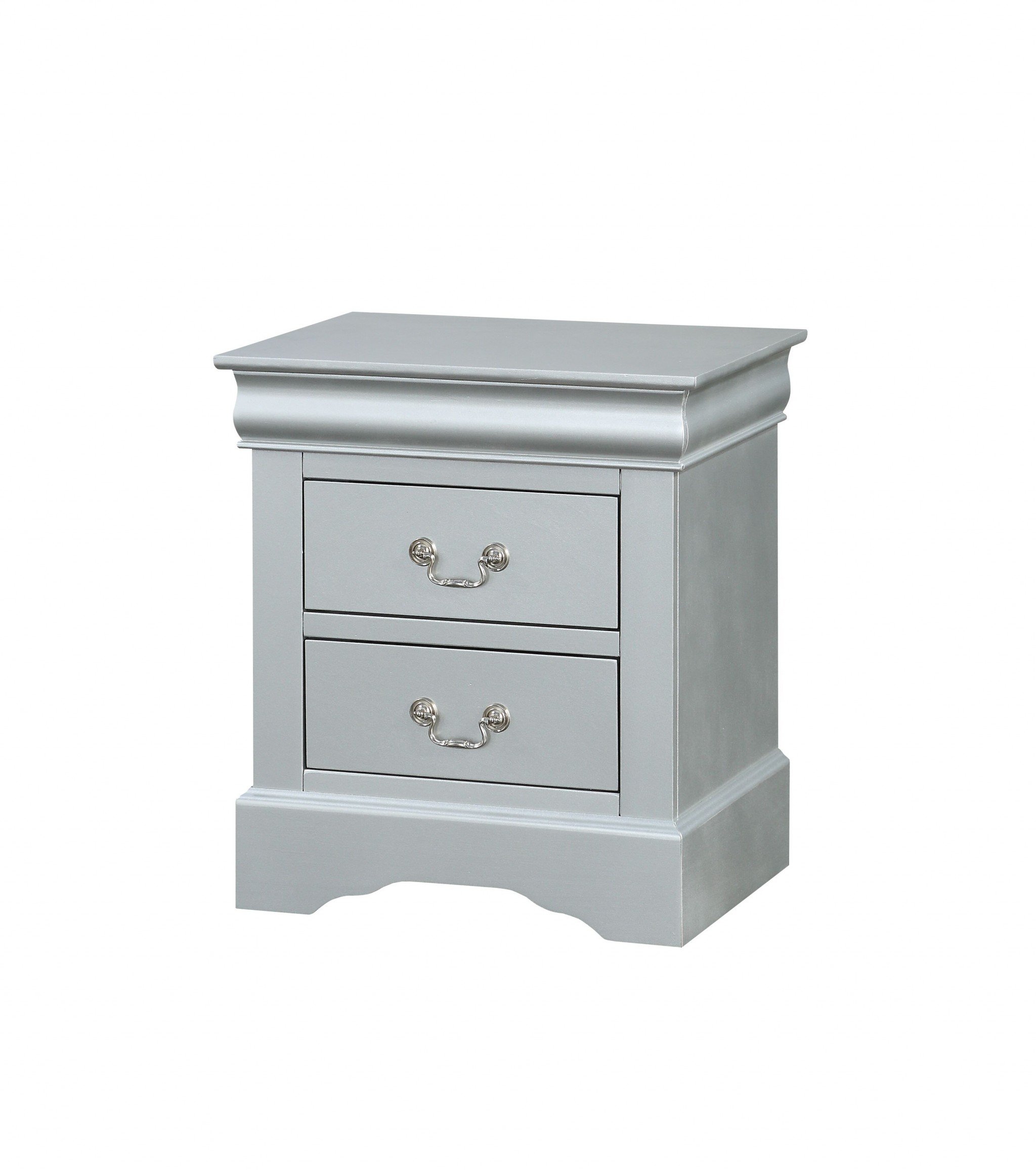 Platinum 2 Storage Drawer Nightstand with elegant design and metal hardware, featuring two spacious drawers and luxurious pull handles.