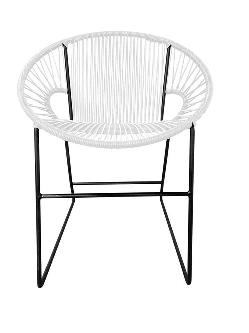 Puerto Dining Chair featuring a woven design and powder-coated steel frame, suitable for indoor and outdoor use.