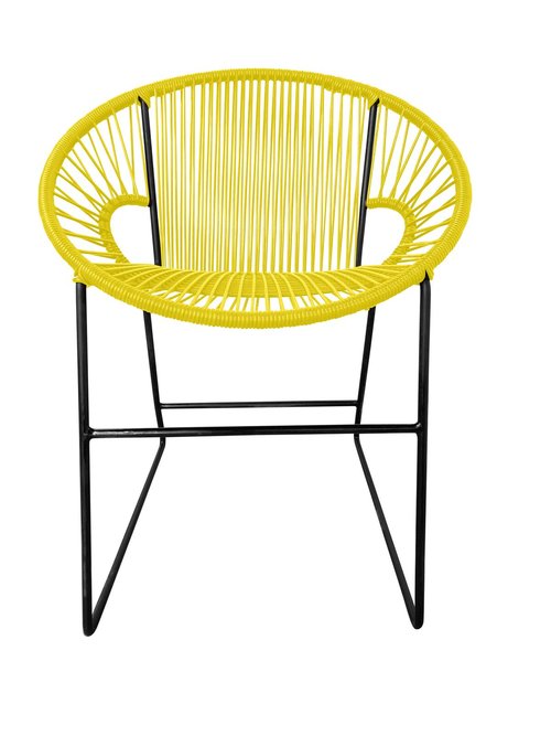 Puerto Dining Chair featuring a woven design and powder-coated steel frame, suitable for indoor and outdoor use.