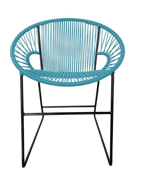 Puerto Dining Chair featuring a woven design and powder-coated steel frame, suitable for indoor and outdoor use.