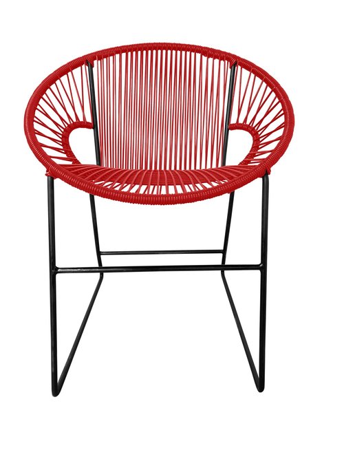 Puerto Dining Chair featuring a woven design and powder-coated steel frame, suitable for indoor and outdoor use.