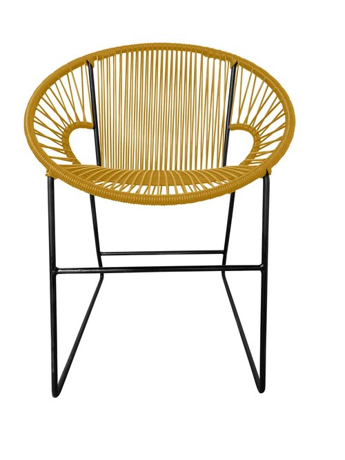 Puerto Dining Chair featuring a woven design and powder-coated steel frame, suitable for indoor and outdoor use.