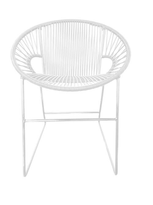 Puerto Dining Chair featuring a woven design and powder-coated steel frame, suitable for indoor and outdoor use.