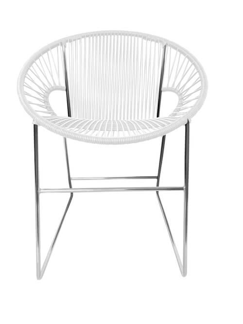 Puerto Dining Chair featuring a woven design and powder-coated steel frame, suitable for indoor and outdoor use.