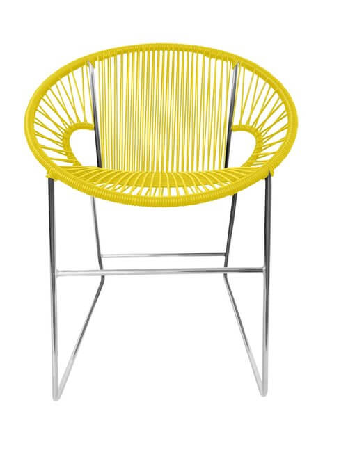 Puerto Dining Chair featuring a woven design and powder-coated steel frame, suitable for indoor and outdoor use.