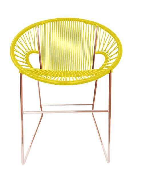 Puerto Dining Chair featuring a woven design and powder-coated steel frame, suitable for indoor and outdoor use.