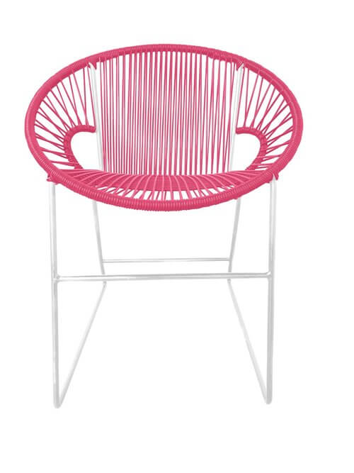 Puerto Dining Chair featuring a woven design and powder-coated steel frame, suitable for indoor and outdoor use.