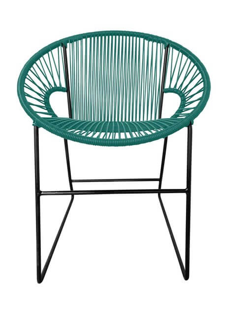 Puerto Dining Chair featuring a woven design and powder-coated steel frame, suitable for indoor and outdoor use.