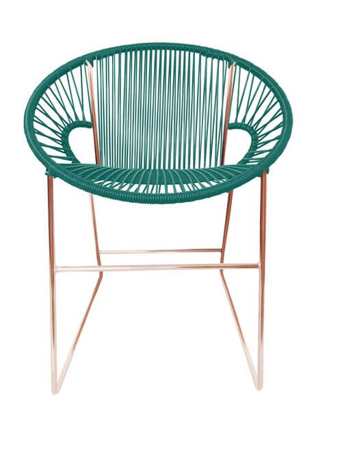 Puerto Dining Chair featuring a woven design and powder-coated steel frame, suitable for indoor and outdoor use.