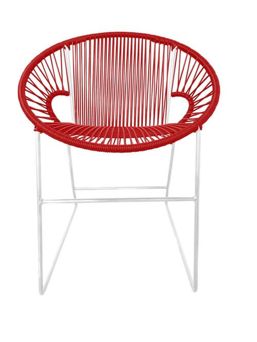 Puerto Dining Chair featuring a woven design and powder-coated steel frame, suitable for indoor and outdoor use.