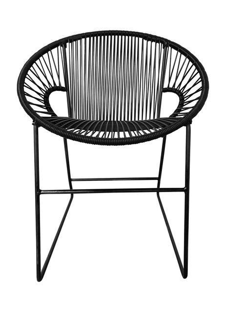 Puerto Dining Chair featuring a woven design and powder-coated steel frame, suitable for indoor and outdoor use.