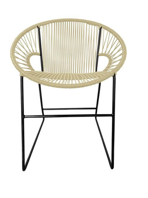 Puerto Dining Chair featuring a woven design and powder-coated steel frame, suitable for indoor and outdoor use.