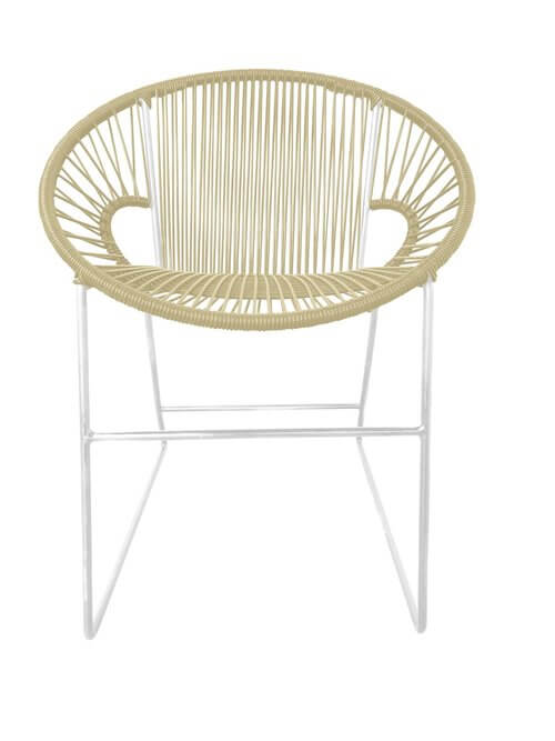 Puerto Dining Chair featuring a woven design and powder-coated steel frame, suitable for indoor and outdoor use.