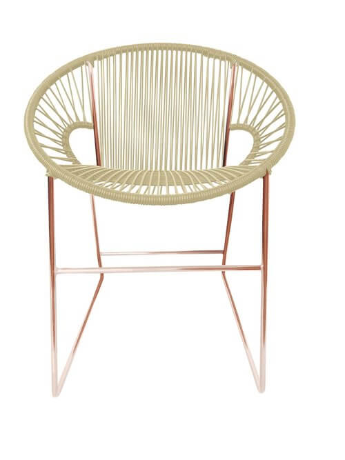 Puerto Dining Chair featuring a woven design and powder-coated steel frame, suitable for indoor and outdoor use.