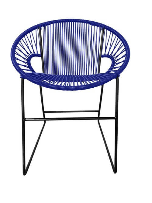 Puerto Dining Chair featuring a woven design and powder-coated steel frame, suitable for indoor and outdoor use.