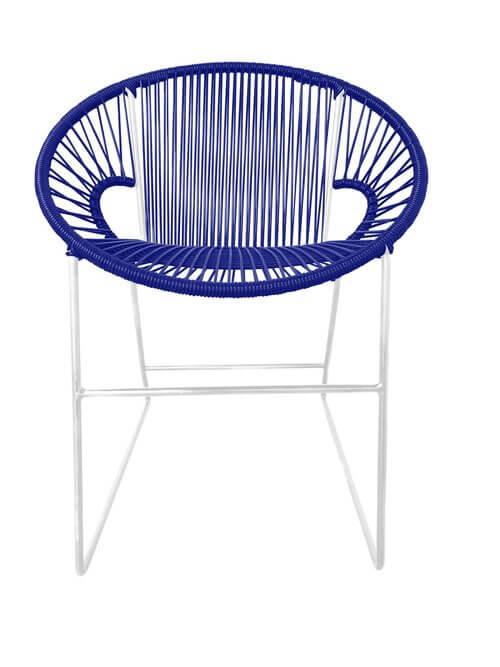 Puerto Dining Chair featuring a woven design and powder-coated steel frame, suitable for indoor and outdoor use.