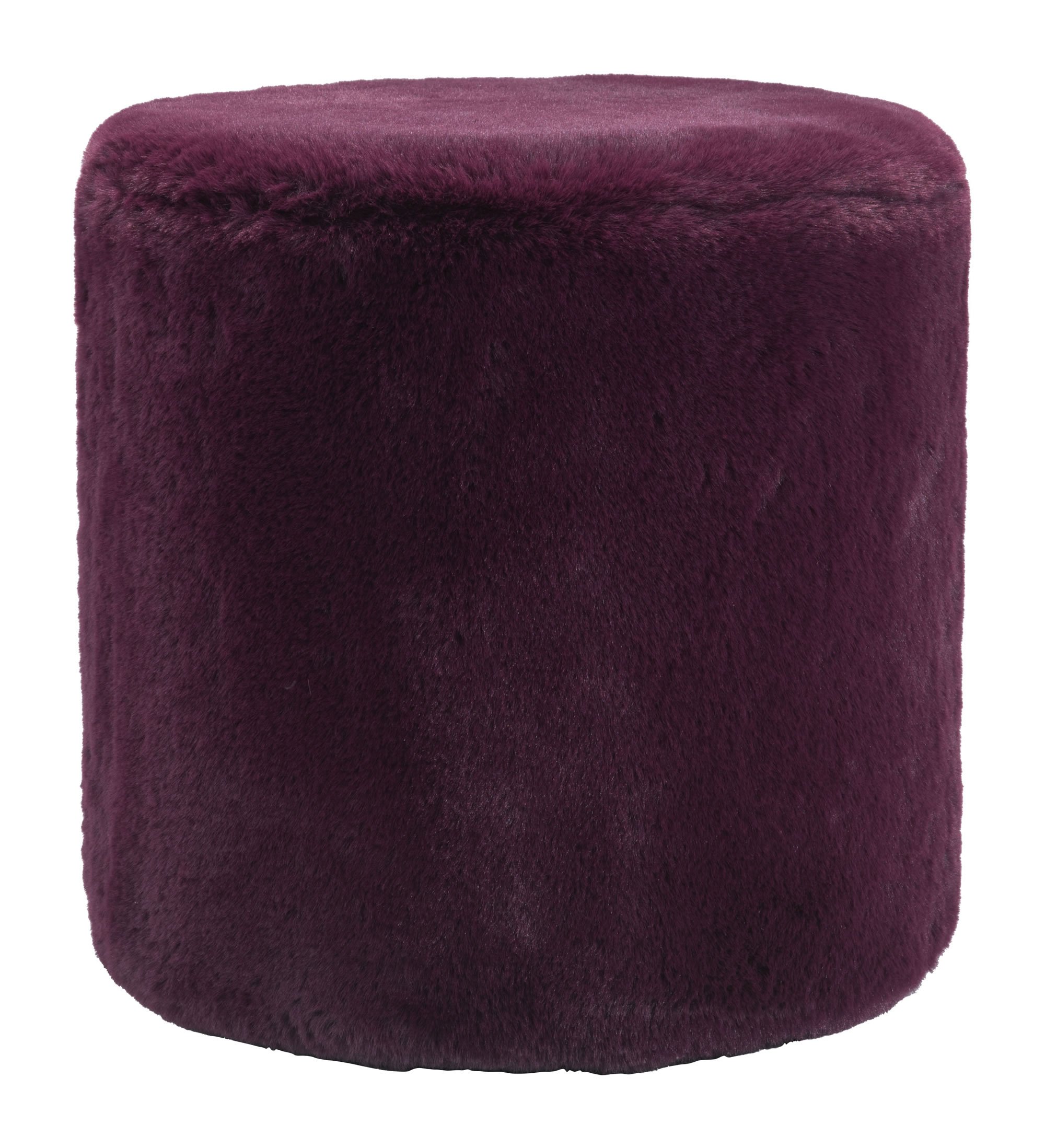 Purple Plush Faux Fur Ottoman Stool with soft texture and vibrant color, perfect for home decor.