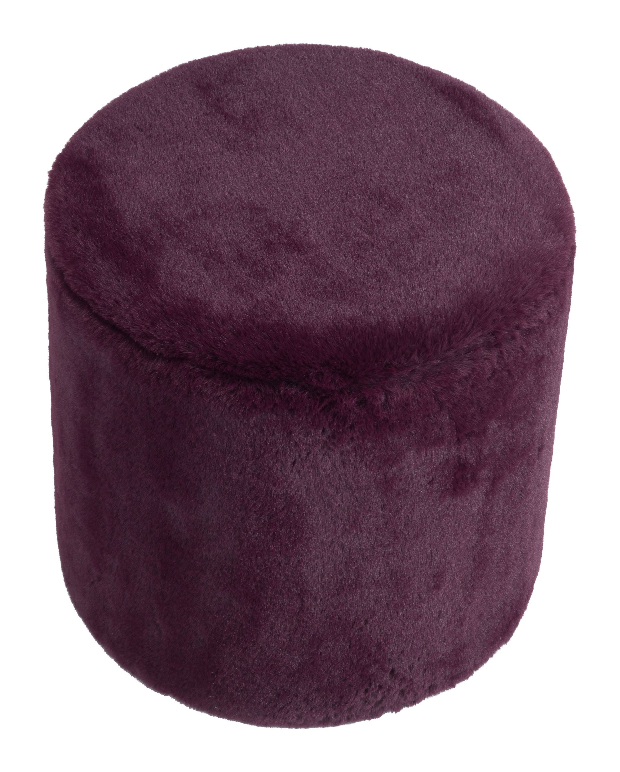 Purple Plush Faux Fur Ottoman Stool with soft texture and vibrant color, perfect for home decor.