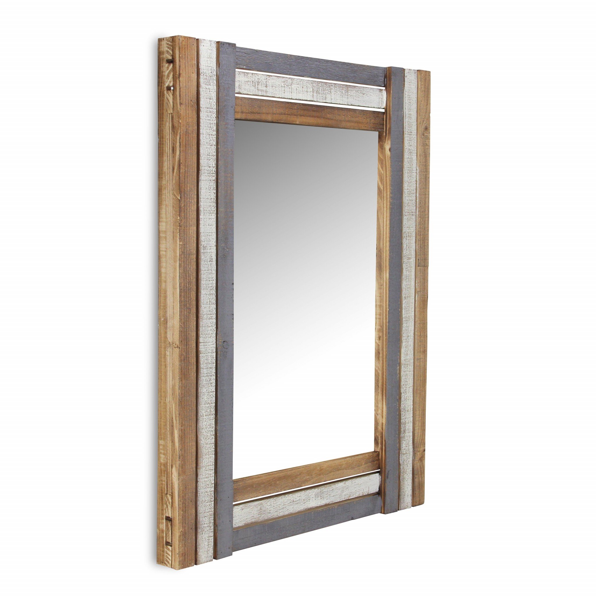 Rectangular multicolored wood framed mirror showcasing vibrant colors and a contemporary design, perfect for modern home decor.