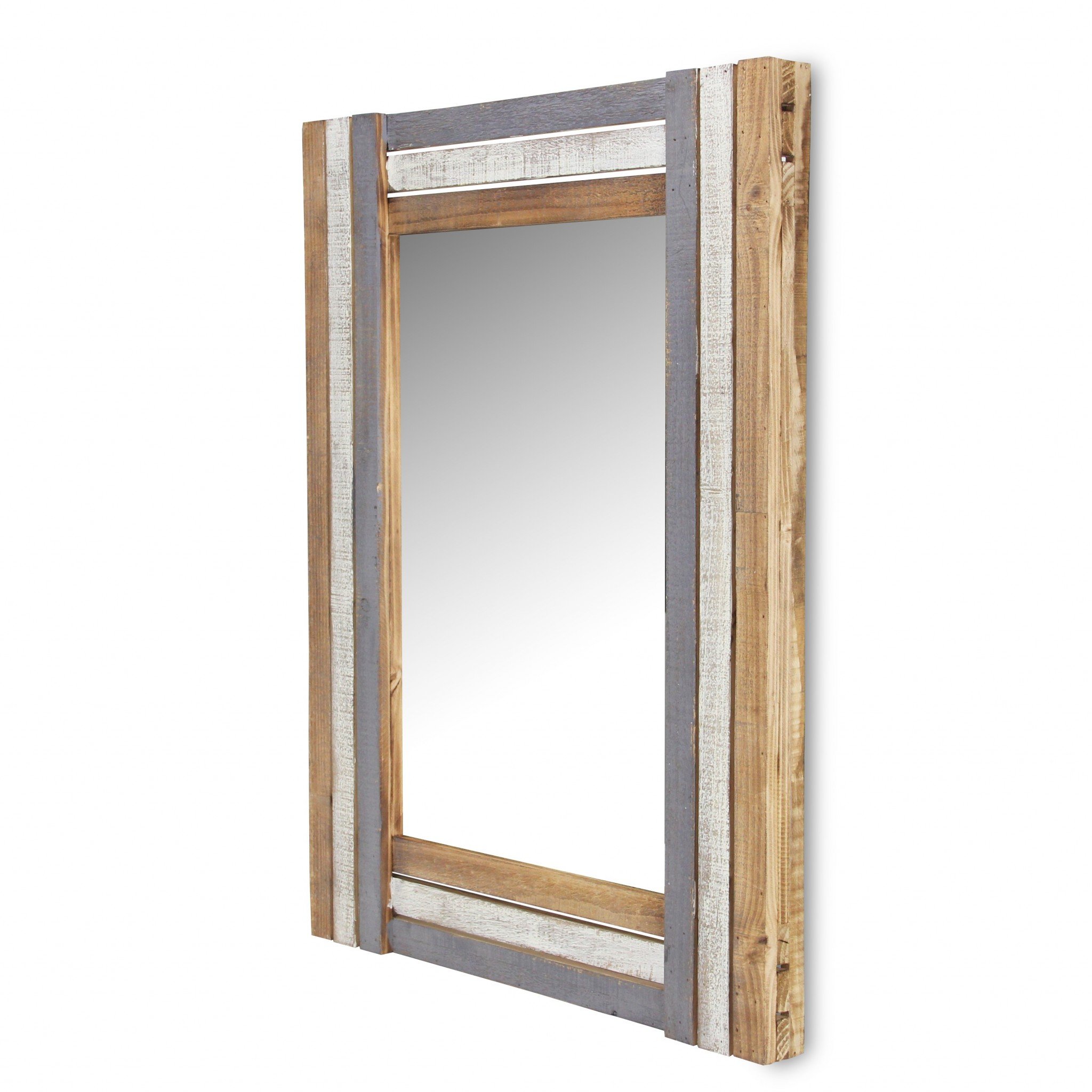 Rectangular multicolored wood framed mirror showcasing vibrant colors and a contemporary design, perfect for modern home decor.