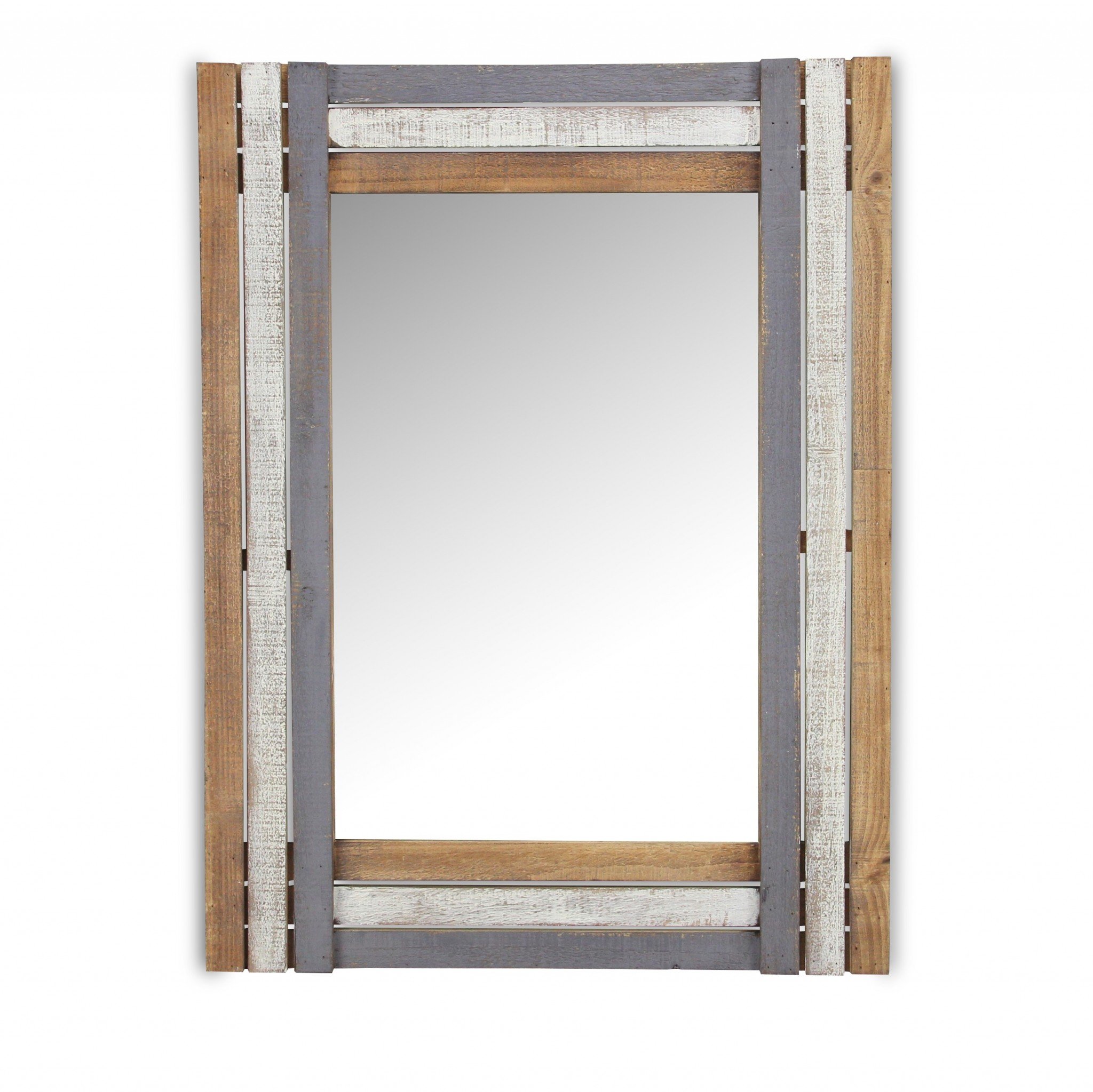 Rectangular multicolored wood framed mirror showcasing vibrant colors and a contemporary design, perfect for modern home decor.