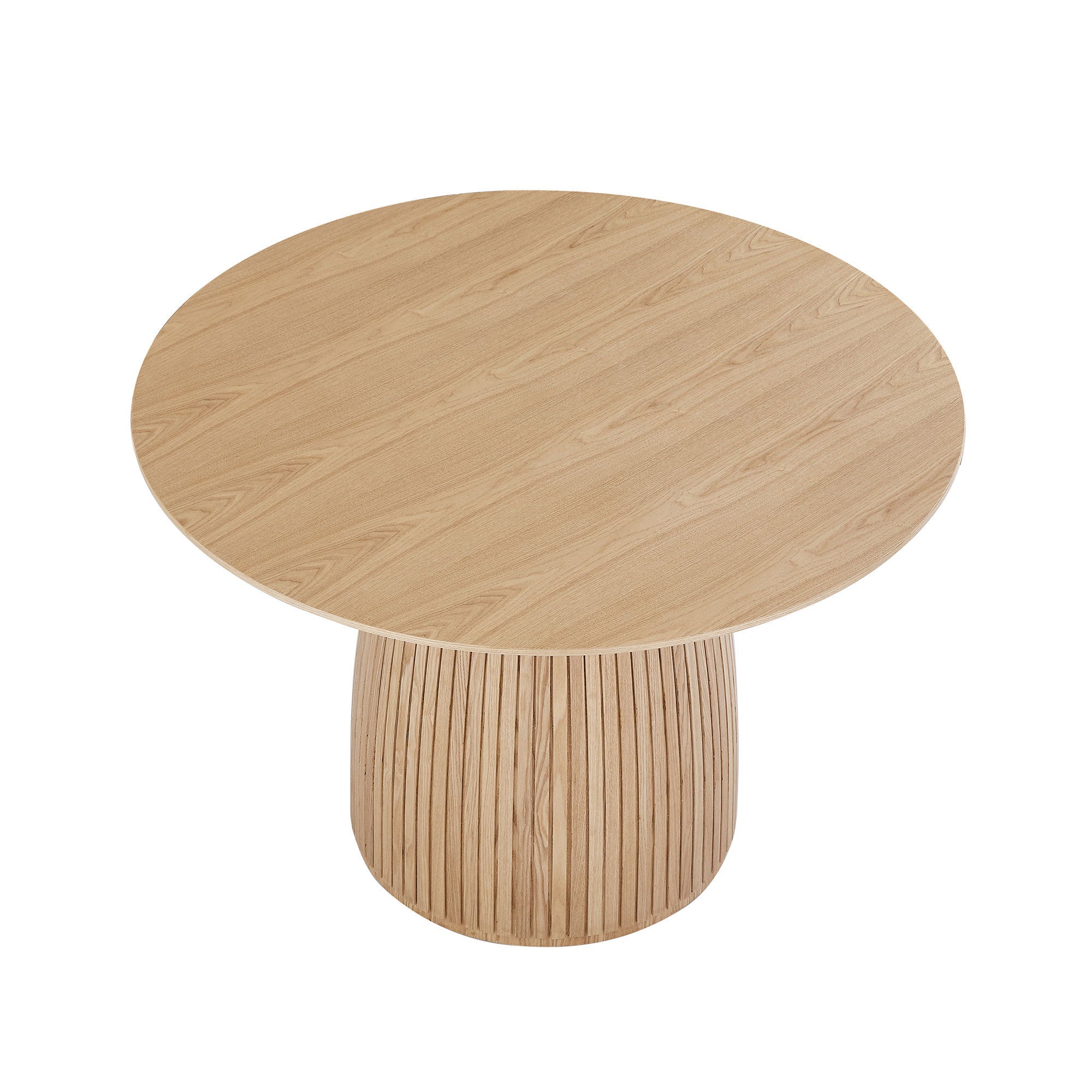 Round Dining Table Modern Wood Kitchen Table with a 47.24" circular tabletop, featuring a stylish T-shaped base and oak finish.