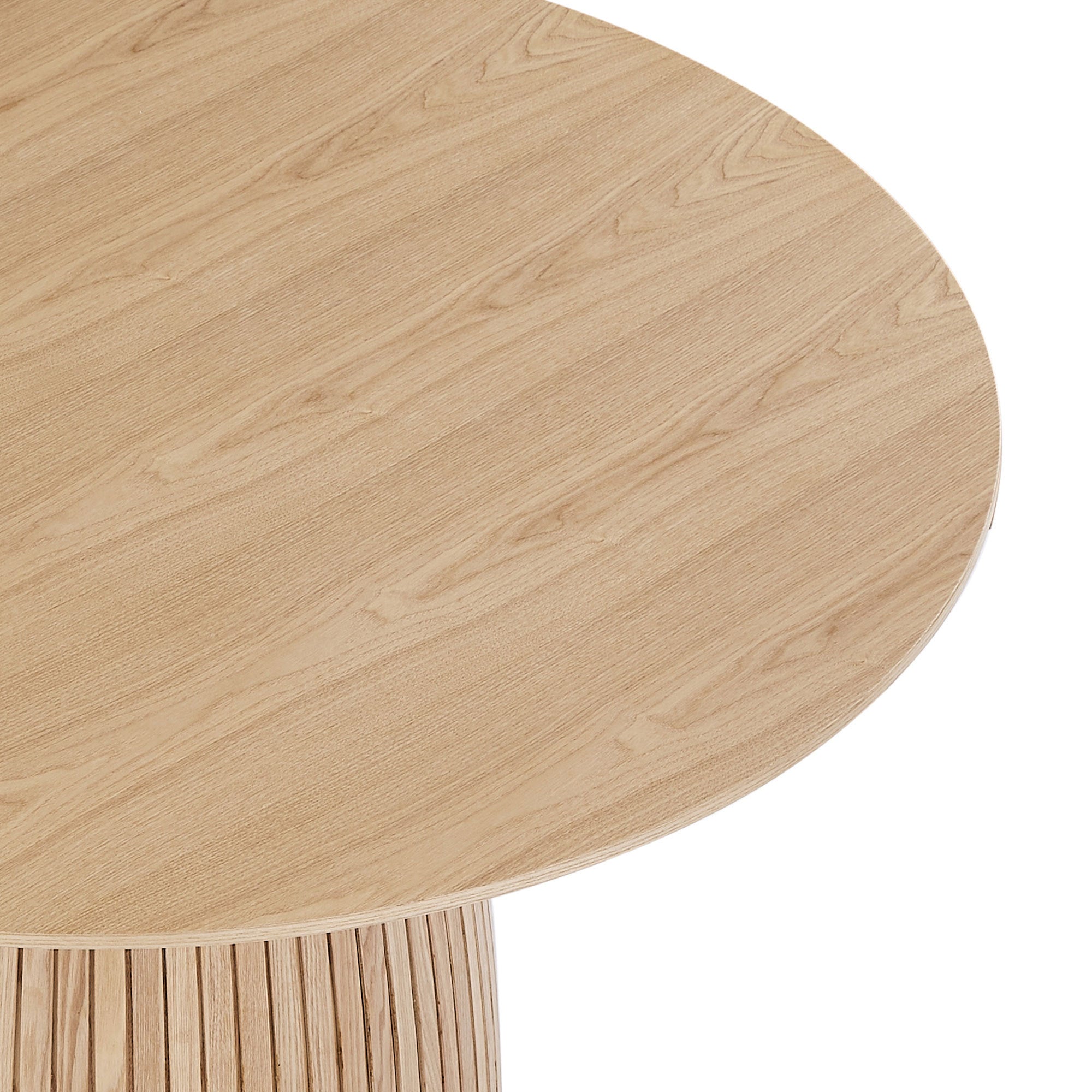 Round Dining Table Modern Wood Kitchen Table with a 47.24" circular tabletop, featuring a stylish T-shaped base and oak finish.