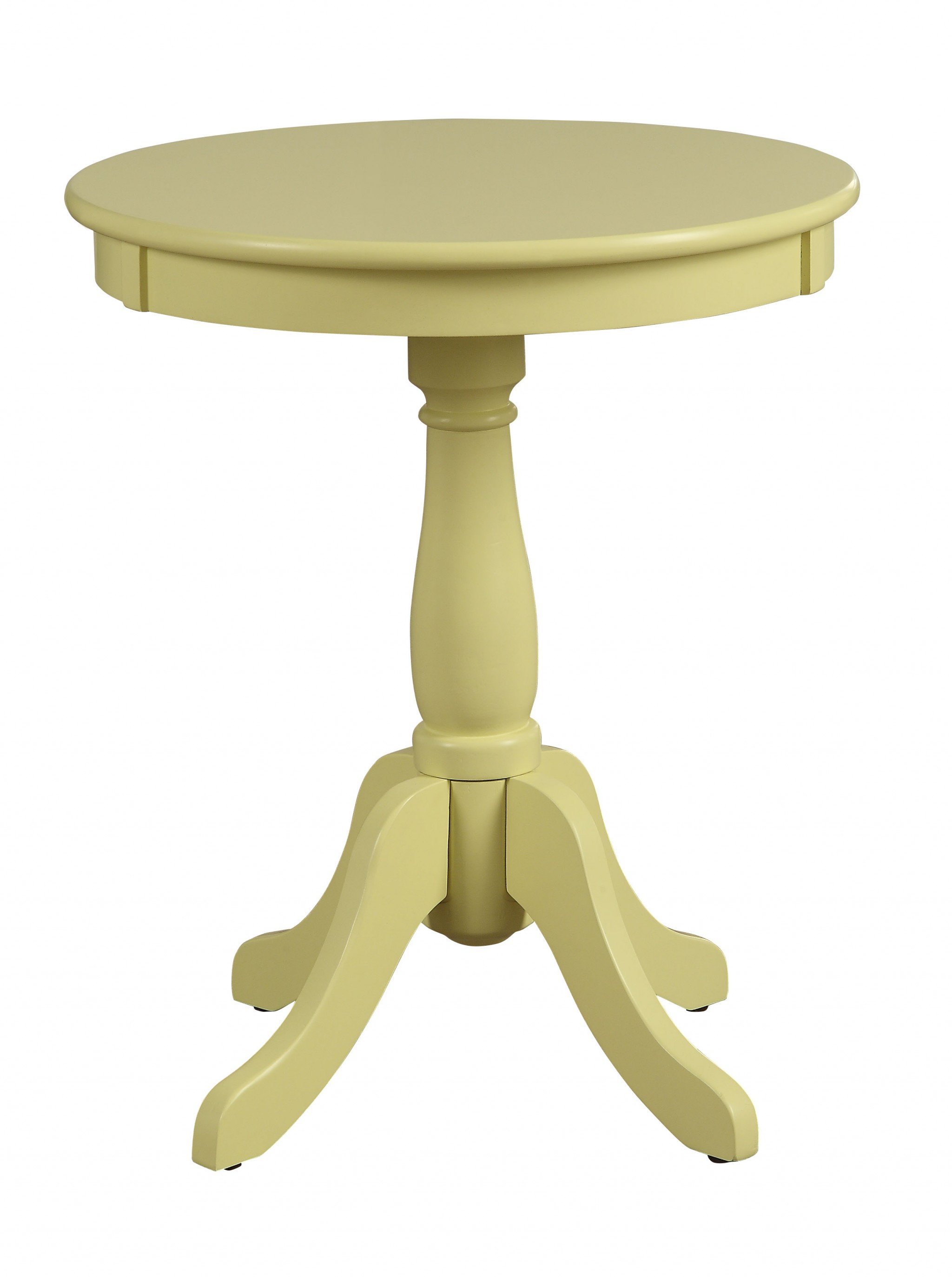 Round Pedestal Wooden Side Table with a round wooden top, turned pedestal base, and four knee legs in a stylish living room setting.