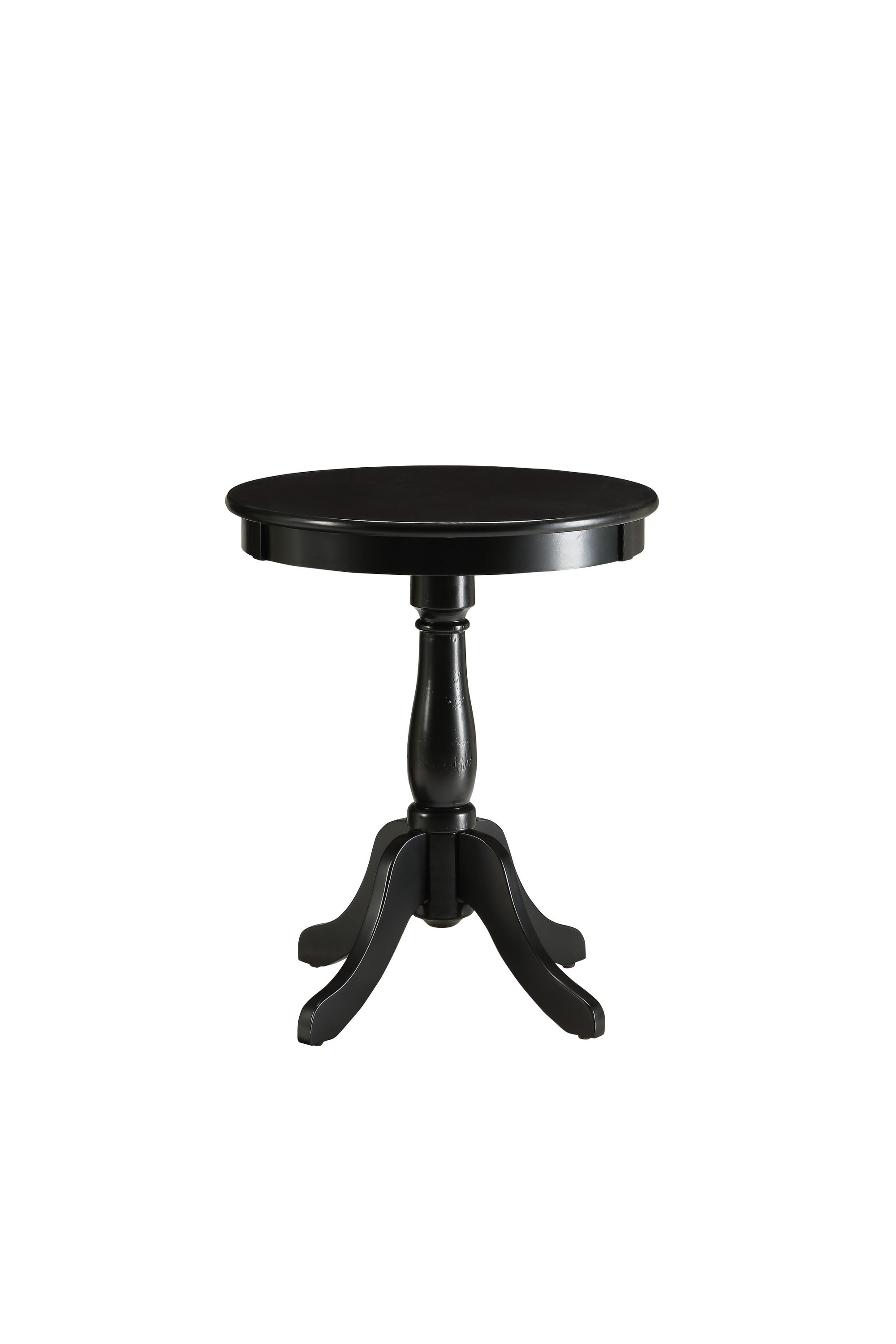 Round Pedestal Wooden Side Table with a round wooden top, turned pedestal base, and four knee legs in a stylish living room setting.