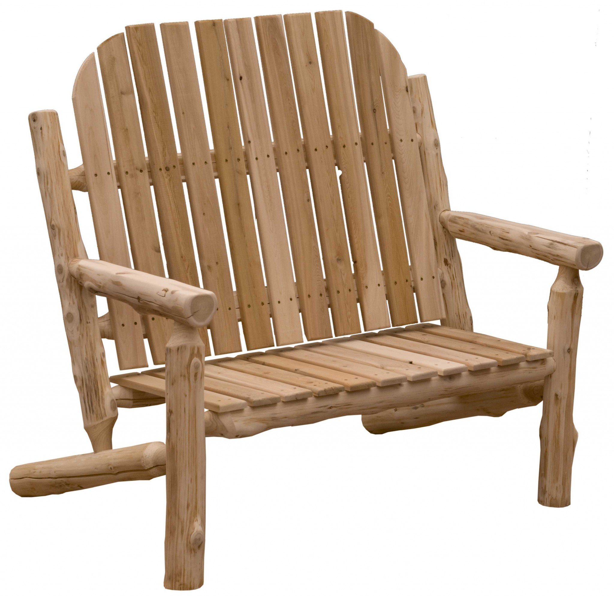 Rustic and Natural Cedar Two-Person Adirondack Chair showcasing its handcrafted design and natural wood finish.