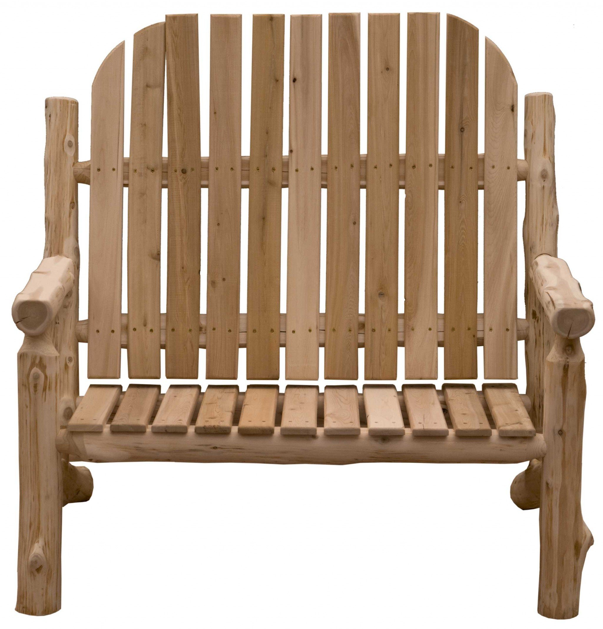 Rustic and Natural Cedar Two-Person Adirondack Chair showcasing its handcrafted design and natural wood finish.