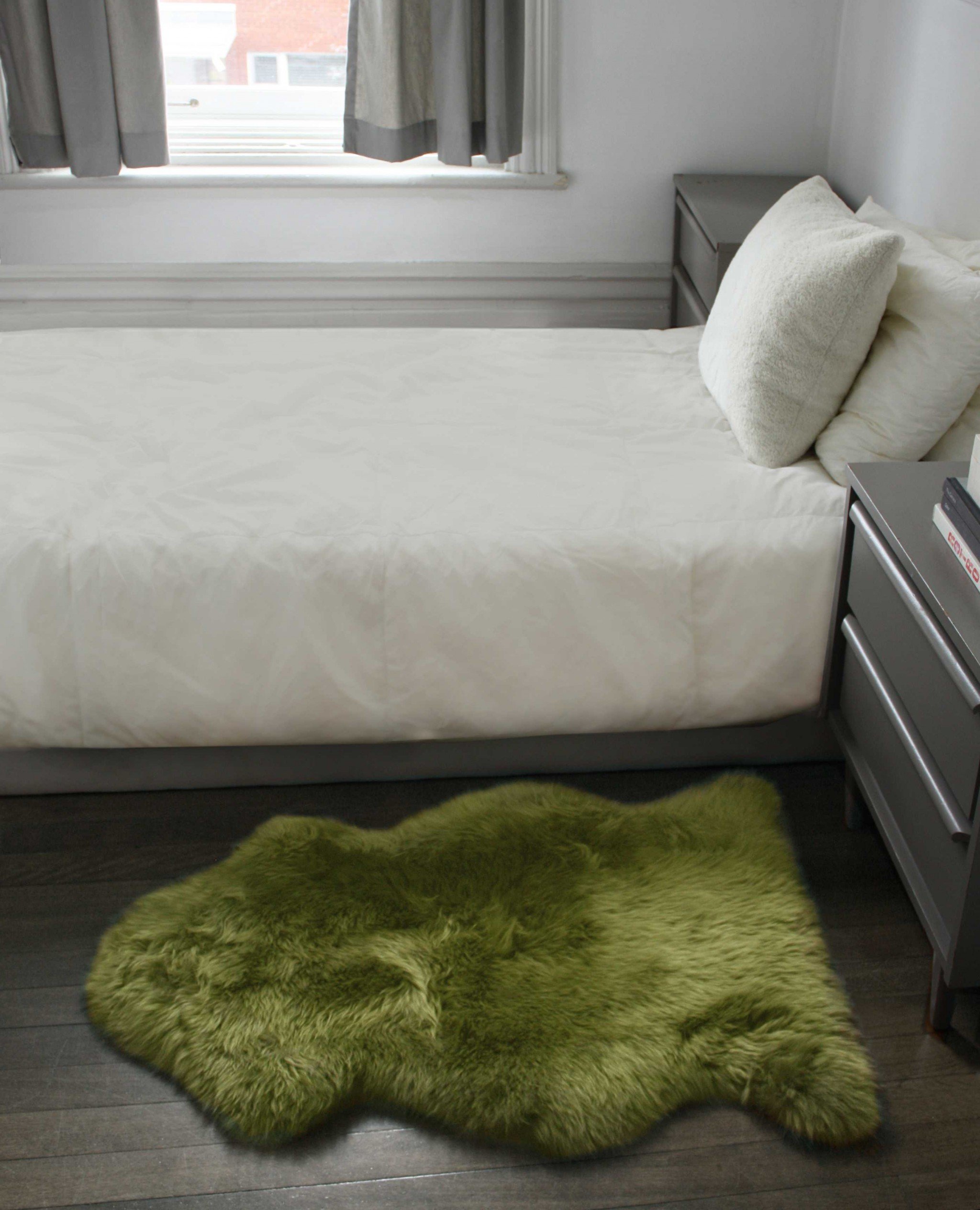 Sage Green New Zealand Natural Sheepskin Rug showcasing its soft texture and elegant color, perfect for home decor.