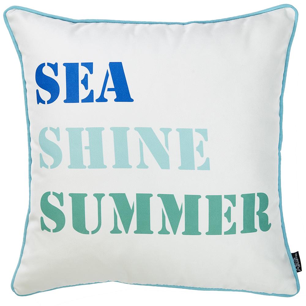 Sea Shine Summer Decorative Throw Pillow Cover featuring vibrant marine designs and blue piping, made from soft brushed polyester fabric.