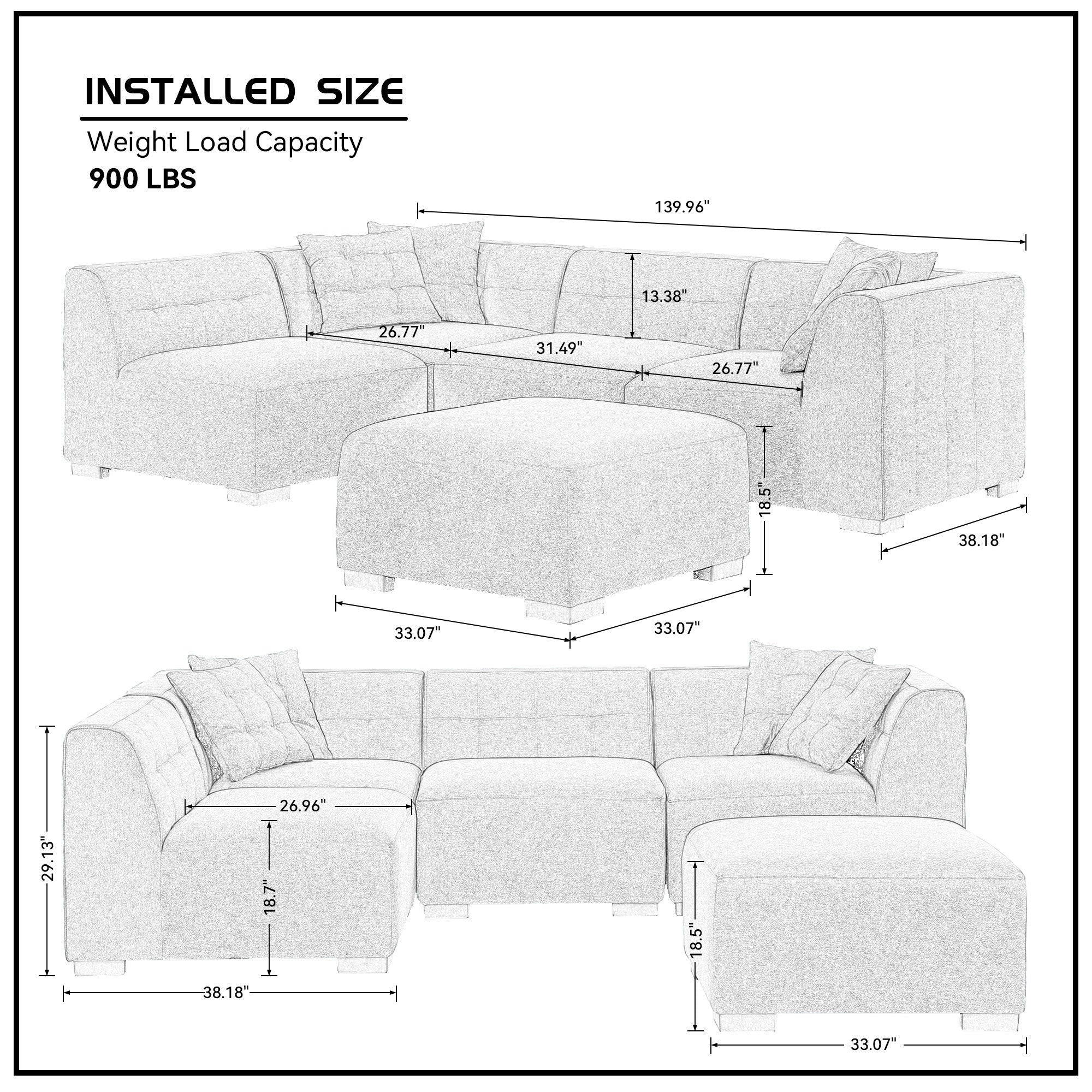 A stylish dark blue sectional sofa with an ottoman, showcasing a modern design and comfortable seating, perfect for living rooms.