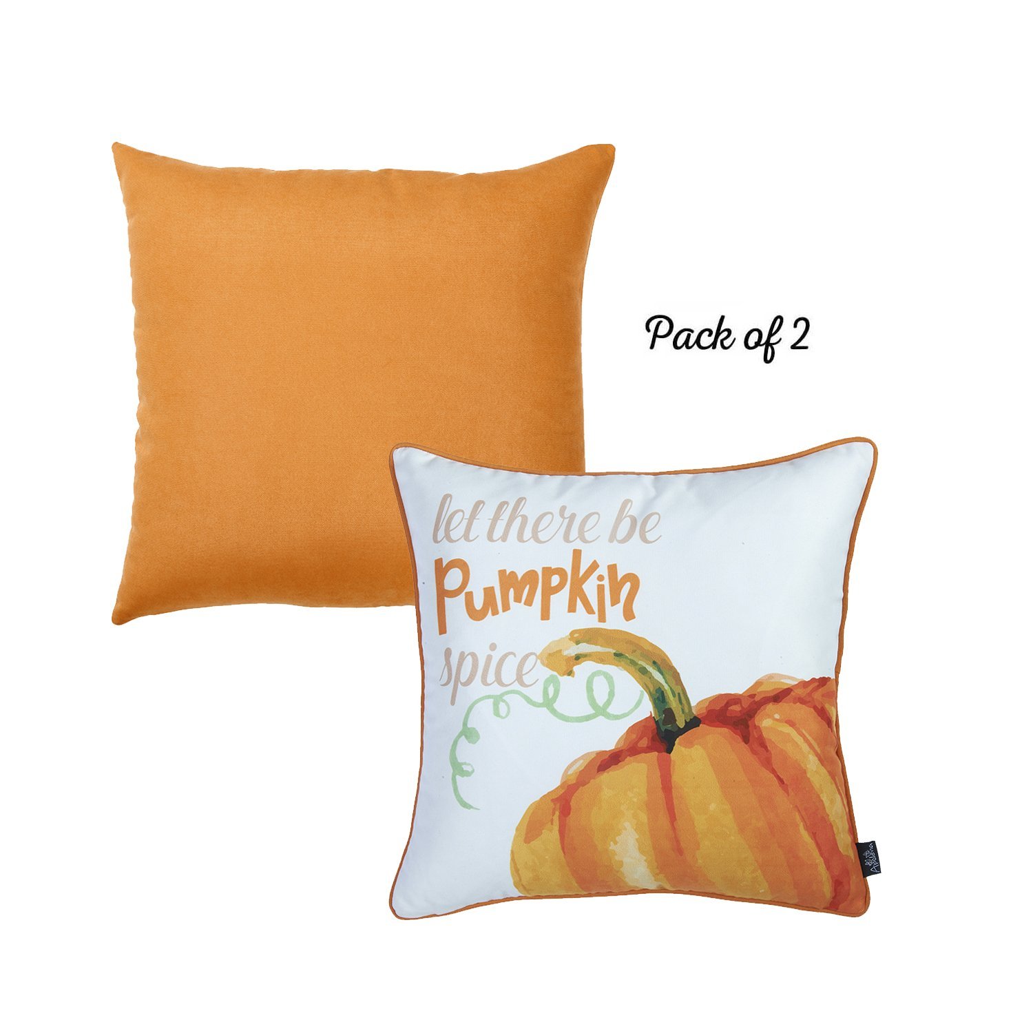 Set of 2 18-inch Fall Season Pumpkin Pie Throw Pillow Covers featuring a vibrant multicolor design on soft brushed polyester fabric.