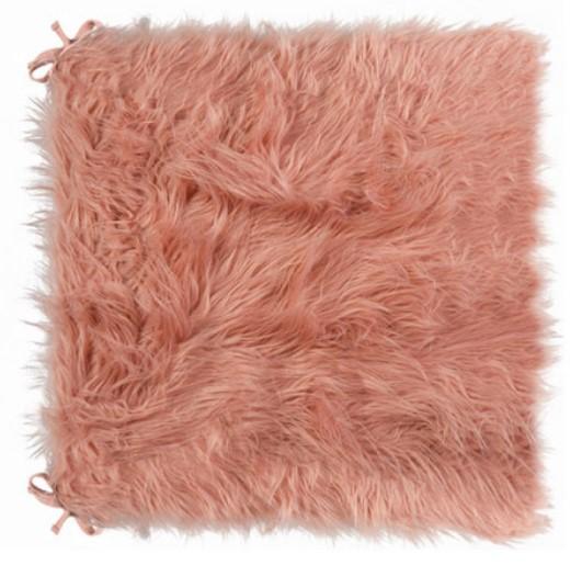 Set of 2 mauve rose faux fur chair pads with soft plush texture and micro-suede backing, perfect for home decor.