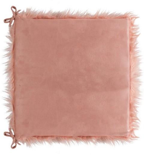 Set of 2 mauve rose faux fur chair pads with soft plush texture and micro-suede backing, perfect for home decor.