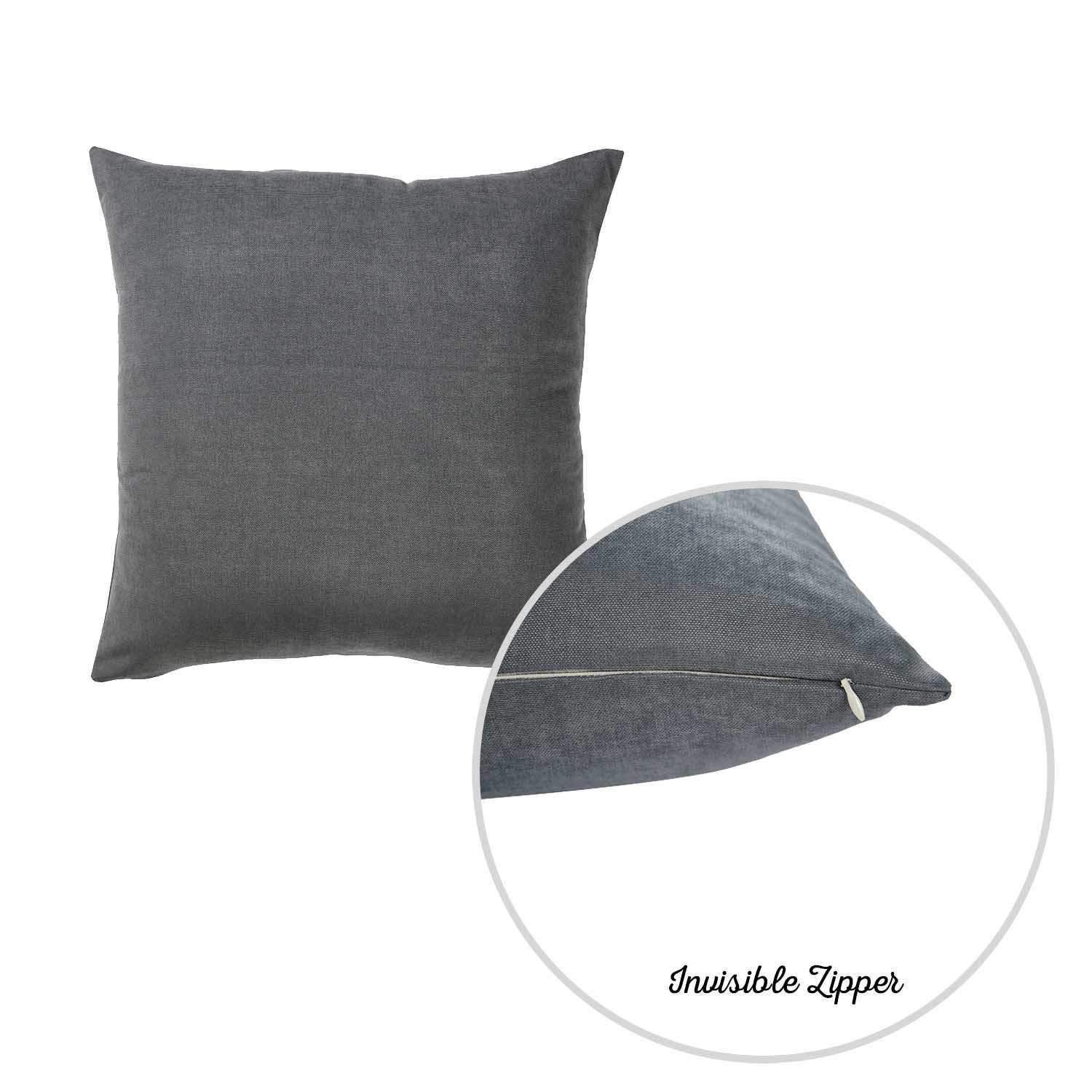 Set of 2 gray brushed twill decorative throw pillow covers with hidden zipper closure, showcasing a luxurious and soft fabric texture.