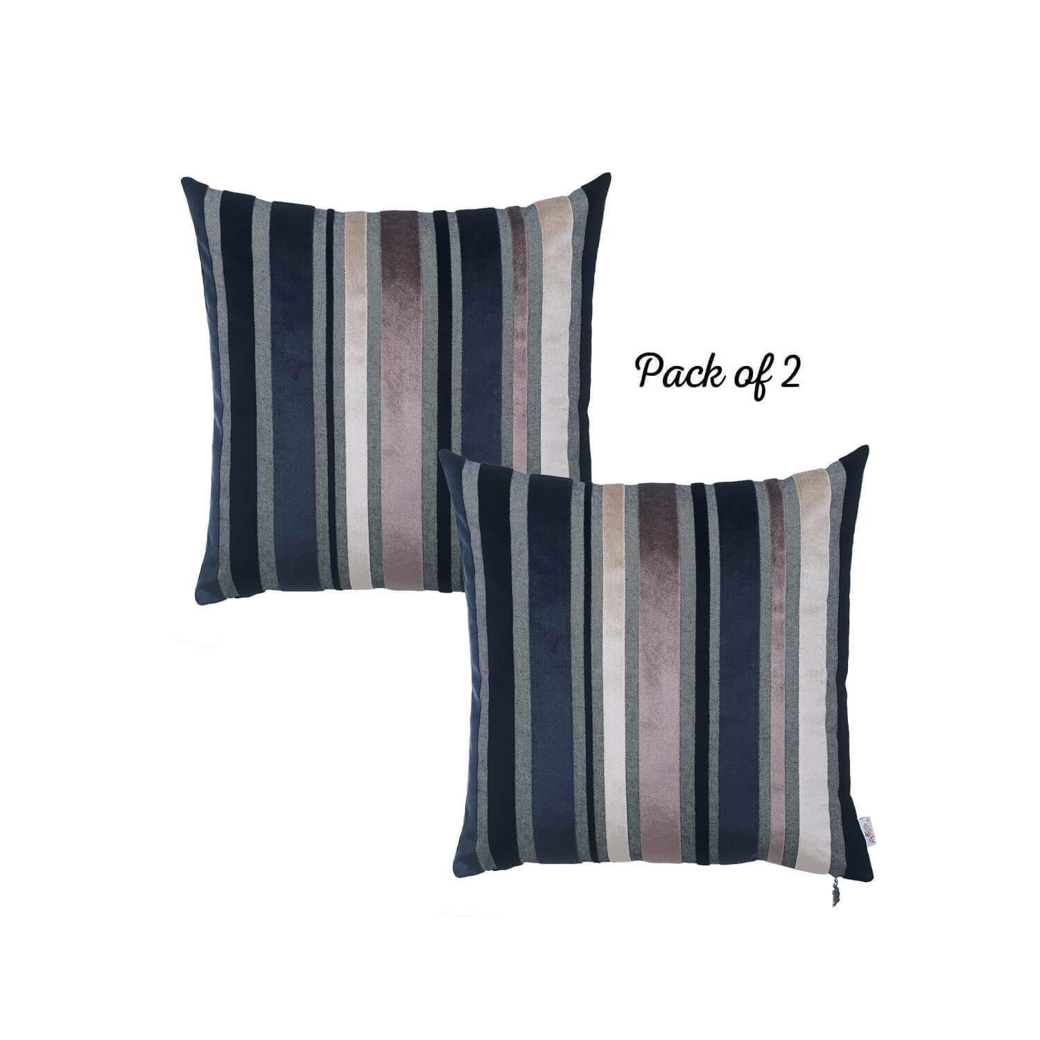 Set of 2 Midnight Variegated Stripe Decorative Pillow Covers in luxurious velvet fabric, showcasing a rich dark blue color with elegant stripes.