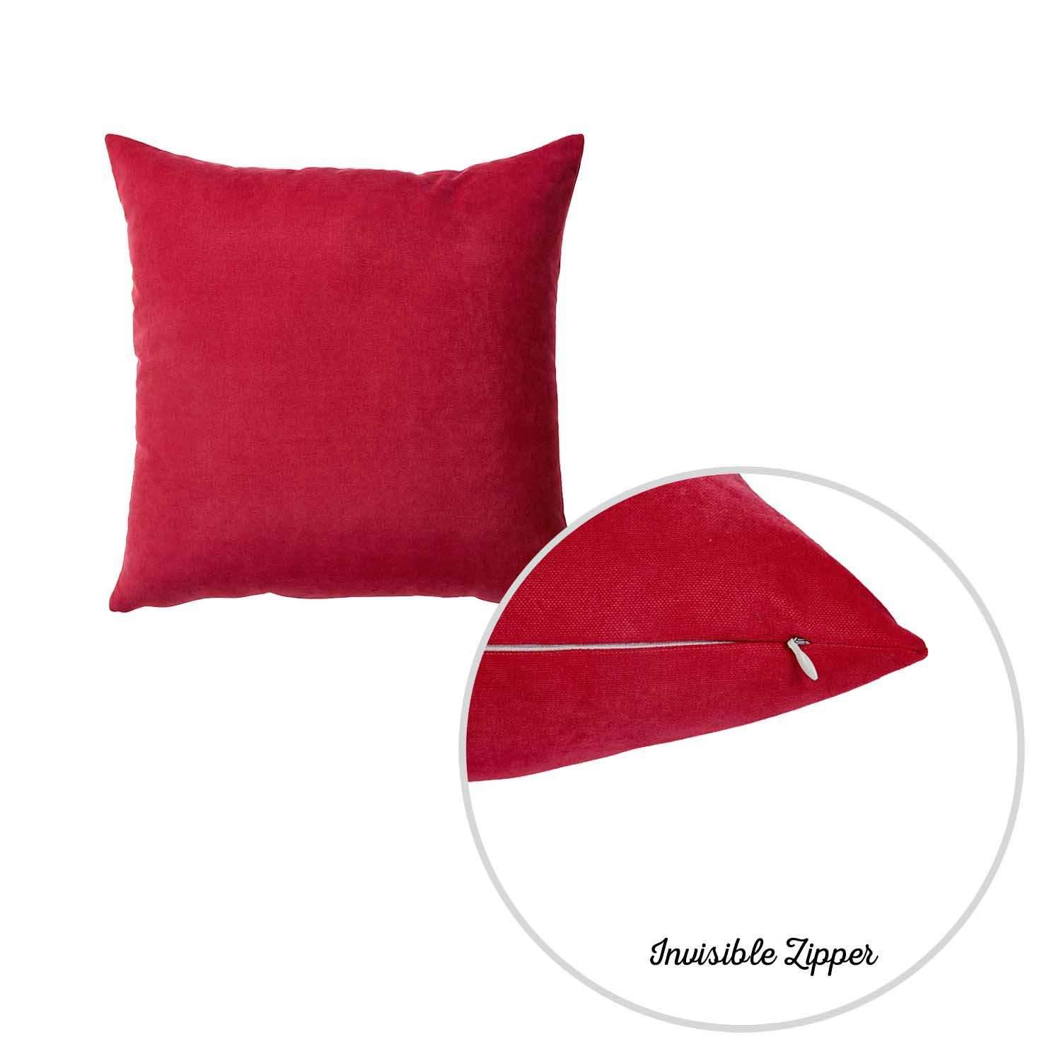 Set of 2 red brushed twill decorative throw pillow covers with hidden zipper closure, showcasing a luxurious and vibrant honey red color.